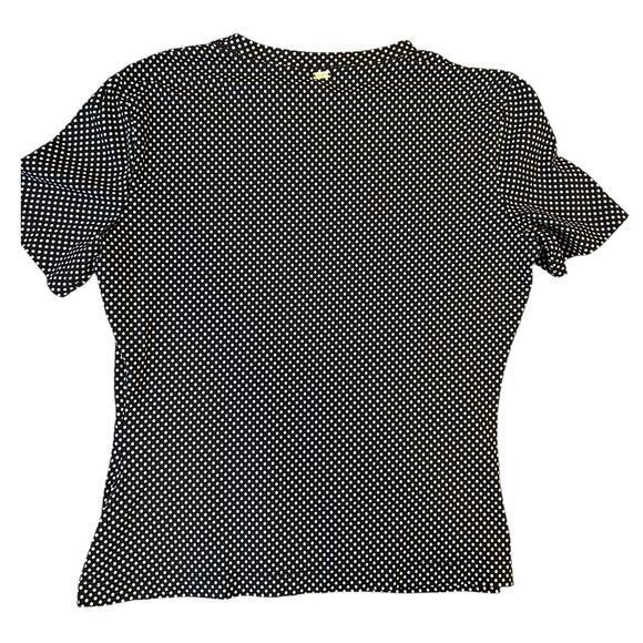 ST. JOHN Navy Blue Polka Dot Short Sleeve Stretch Women's Top T Shirt MEDIUM - Picture 2 of 8